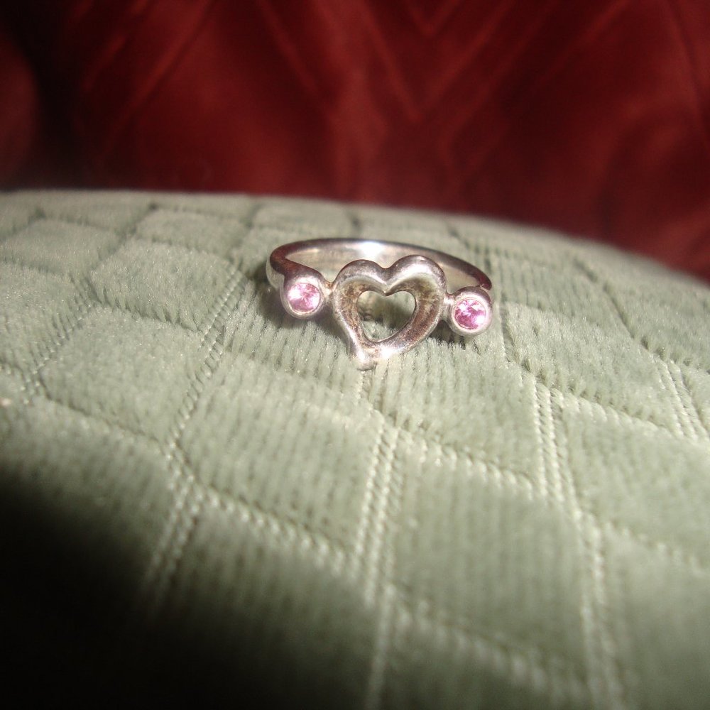 Authentic Tiffany  Elsa Peretti Open Heart Pink Sapphire Silver Ring size 4.5